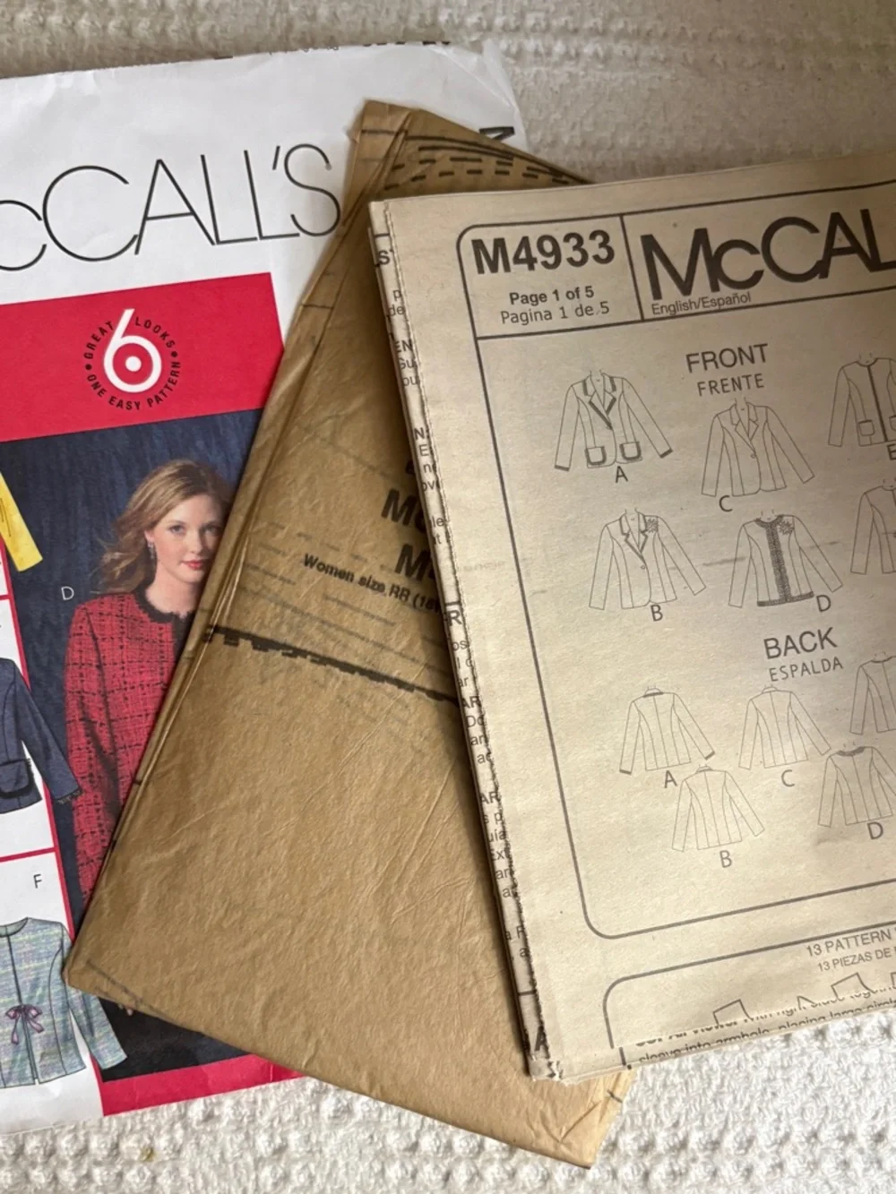 McCalls Pattern M4933 RR for Women’s Lined Jacket